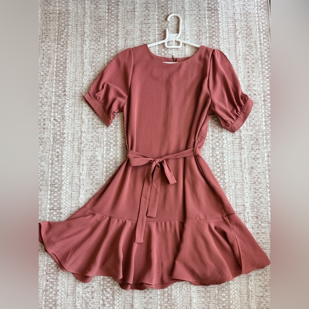 Mauve Ruffled chiffon Dress with belt